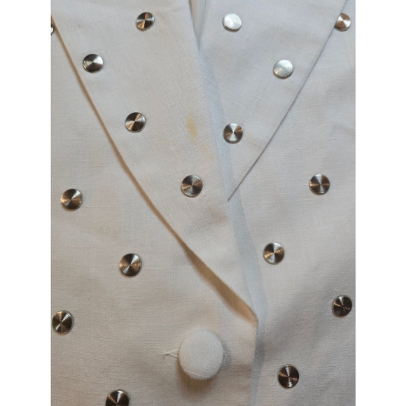 Vintage Women's David Bijan Studded River White Linen Blazer Size 14 - Picture 8 of 10